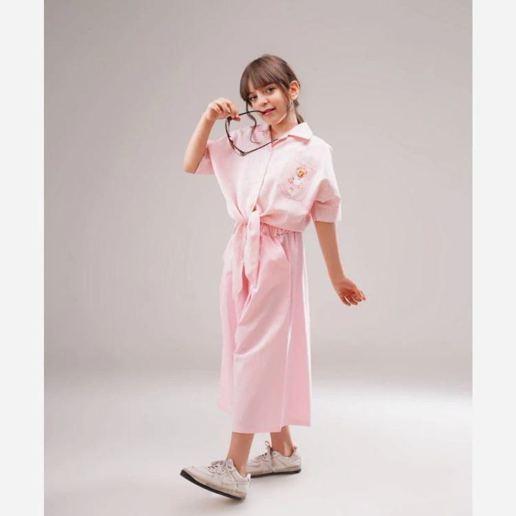 ست شومیز و شلوار تدی دخترانه لینن سایزبندی 55 تا 70