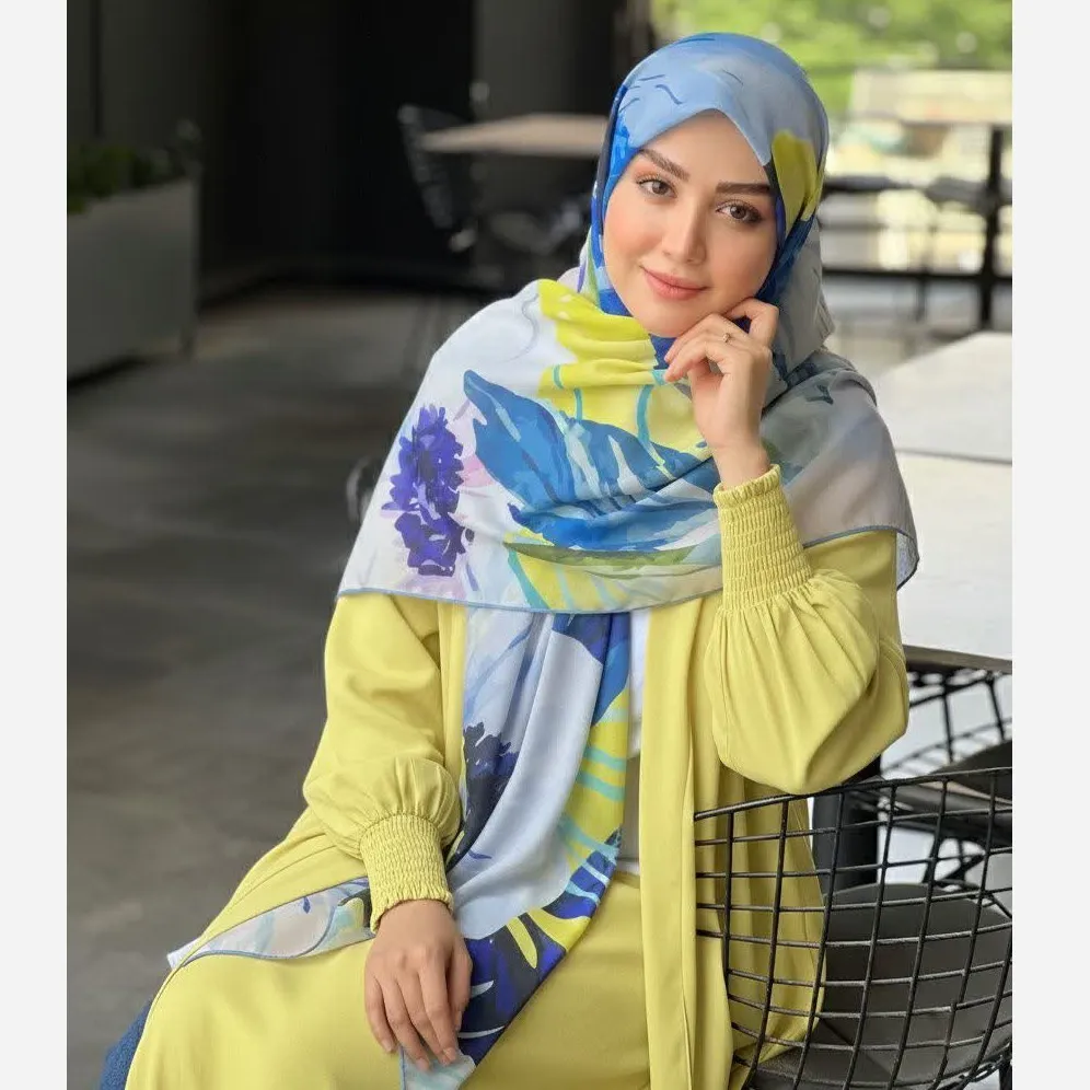 روسری نخ کاستوم قواره 140 طرح پر آبرنگی