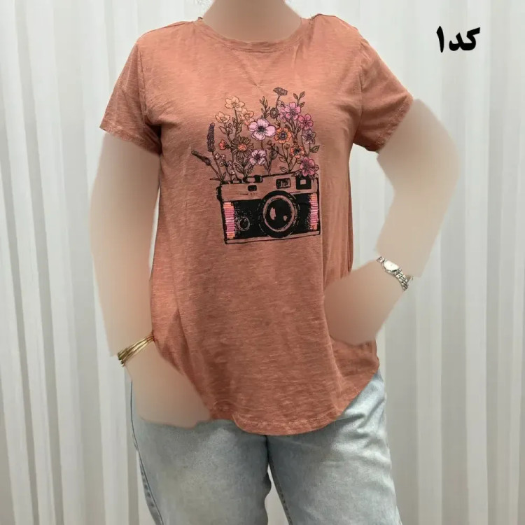 تیشرت طرحدار وارداتی نخ پنبه چهارفصل زنانه دخترانه سایز S تا XXXL کد 1175