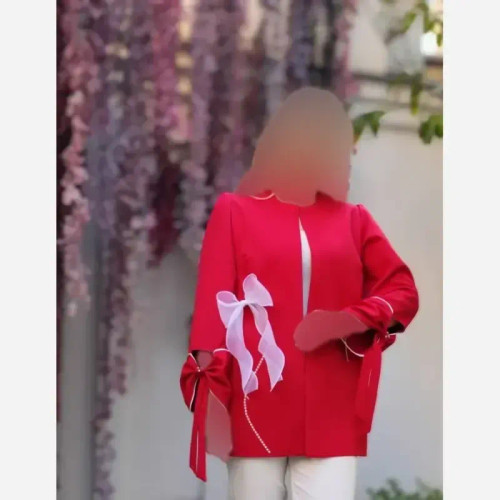 کت پاپیون کرپ مازراتی زنانه رنگ مشکی سرخابی کاربنی