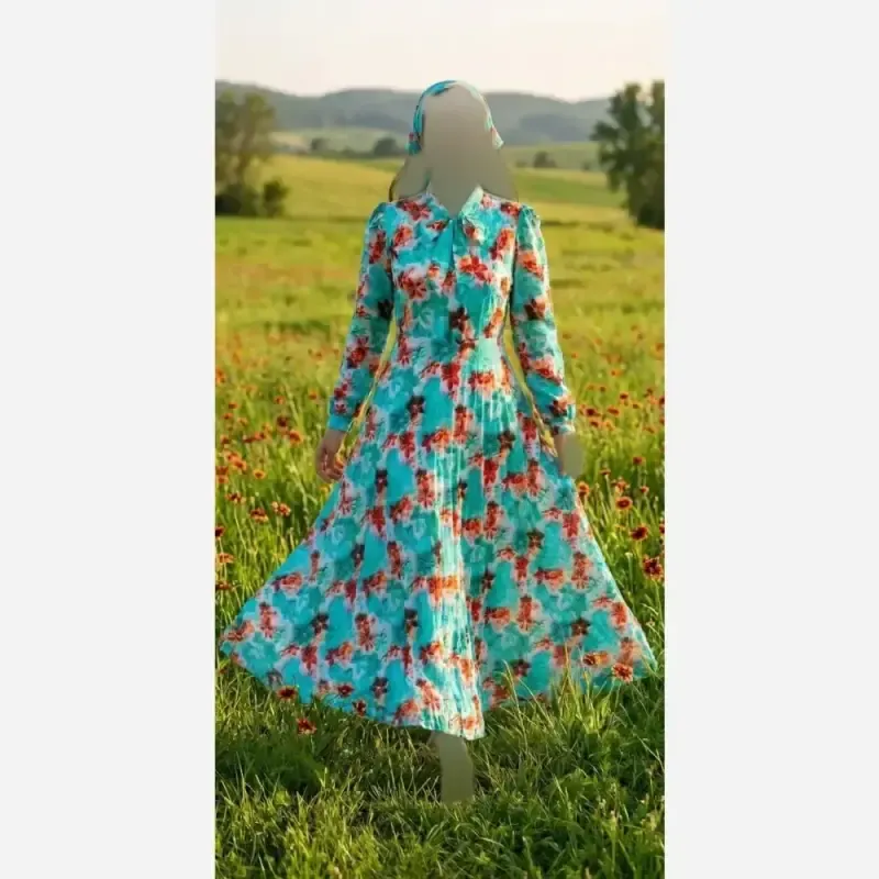 ست ست پیراهن و مینی اسکارف طرح ترگل نخ درجه یک دو تیکه زنانه