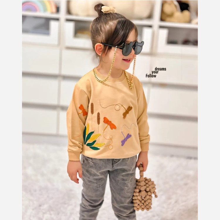 بلوز دخترانه دورس پنبه طرح سنجاقک مناسب 2 تا 11 سال