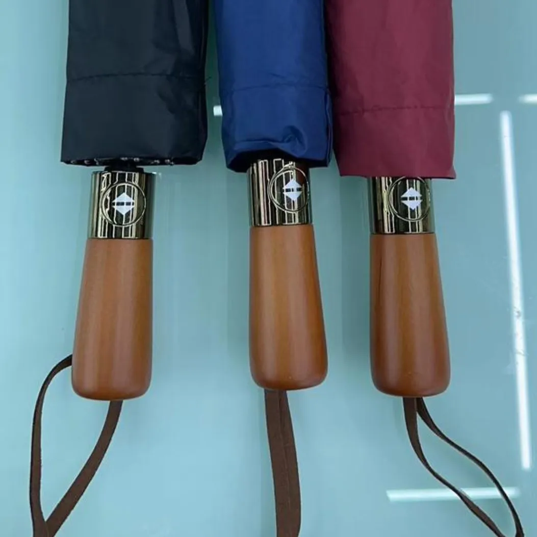 چتر فول اتوماتیک 10 فنر دو رویه ضد باد دسته چوبی