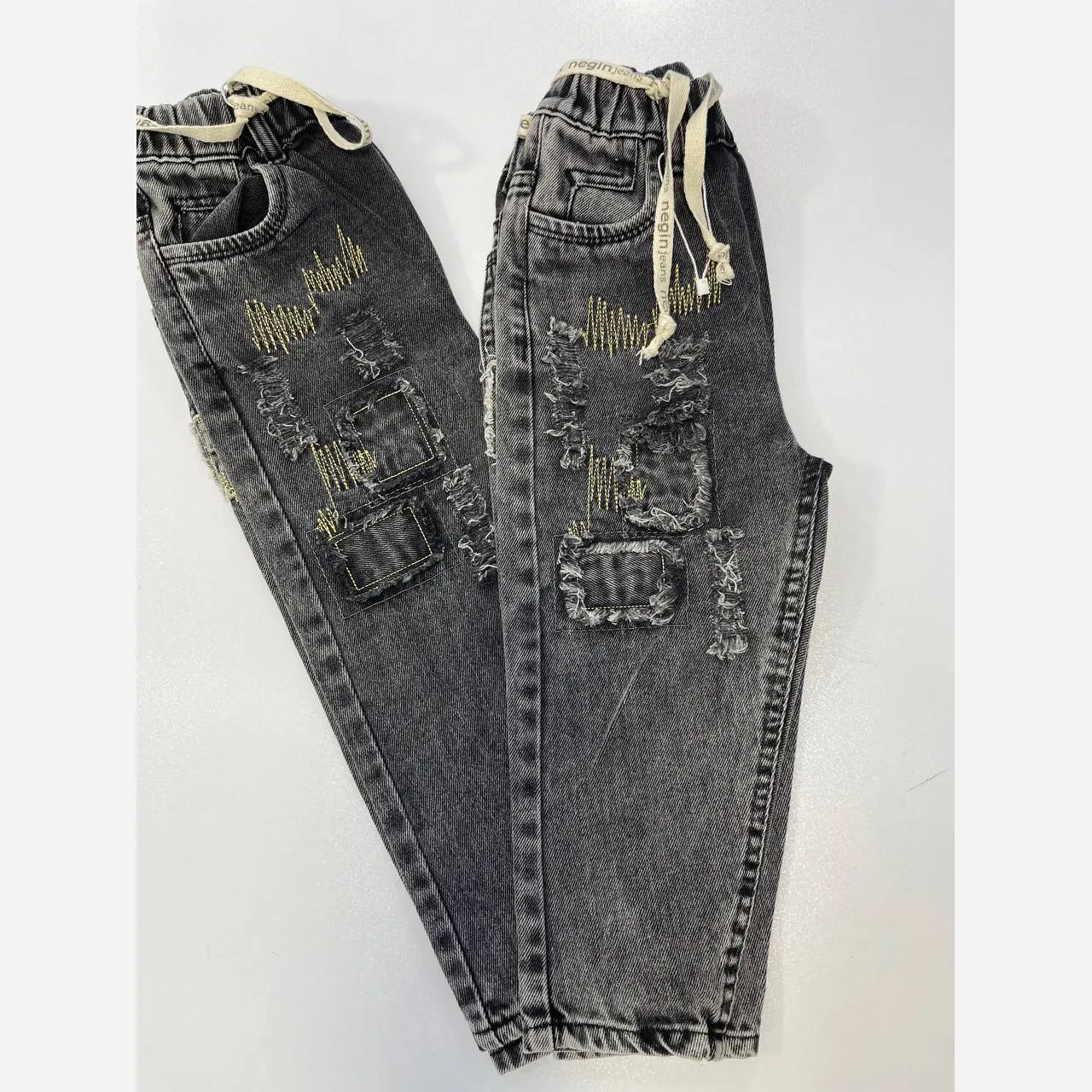 شلوار جین بچگانه و نوجوان مام استایل زاپدار کمر کشی پارچه ترک
