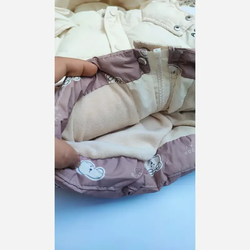 کاپشن بچگانه وارداتی تدی پشم شیشه مخملی رنگ قهوه ای و کرم