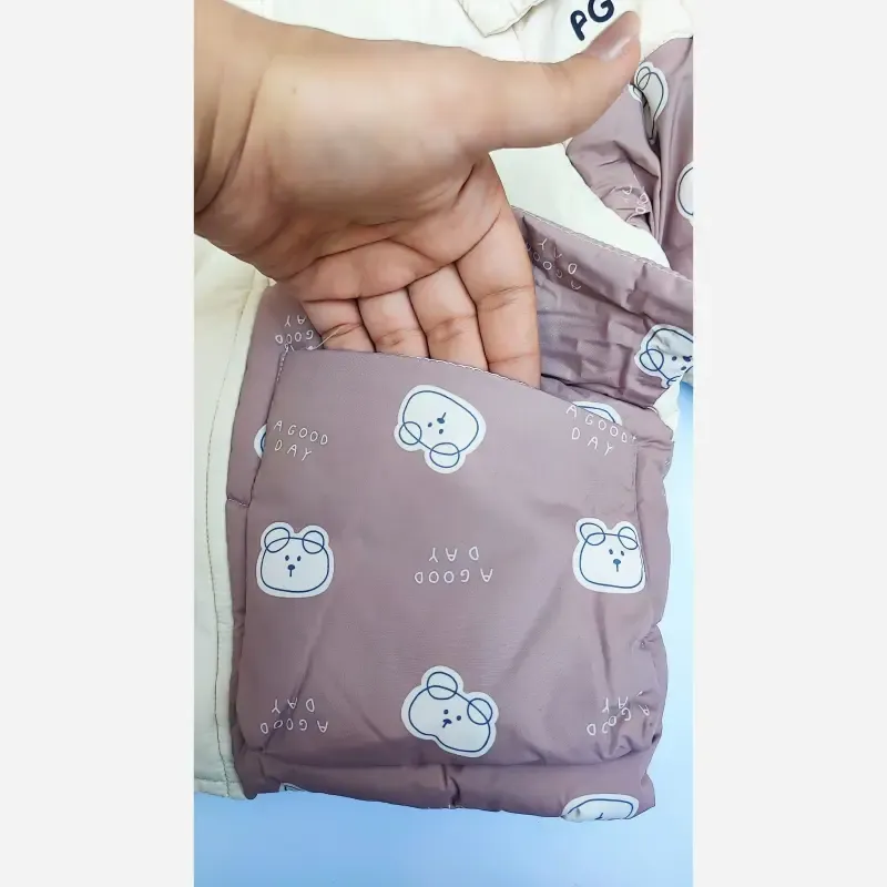 کاپشن بچگانه وارداتی تدی پشم شیشه مخملی رنگ قهوه ای و کرم