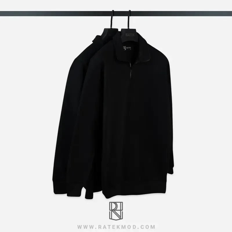 نیمزیپ ساده بیسیک مشکی دورس توکرک لاکرا دار حوله ای سایز XL تا 4XL