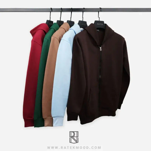 سویشرت دورس سه نخ خارخورده کلاه دار ساده بیسیک درجه یک