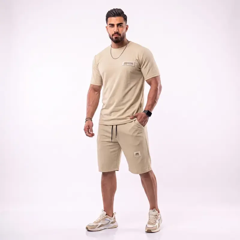 ست تیشرت و شلوارک مردانه بیسکویتی کرم