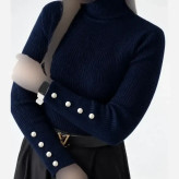 بافت یقه اسکی آستین دکمه مدل شاپری فری سایز نخ اکریل ترک