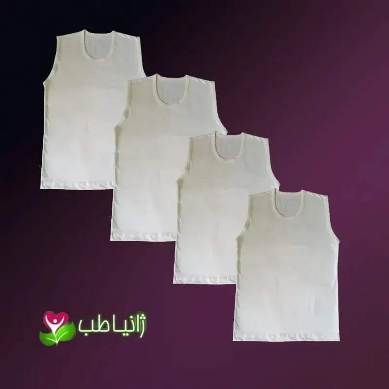 پک 4 عددی زیرپوش حلقه آستین مردانه و زنانه نخی ژانیاطب سایز M و L رنگ کرم روشن